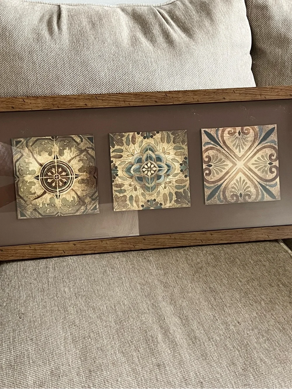 Framed Rustic Tile Trio Wall Art - Brown and Blue
